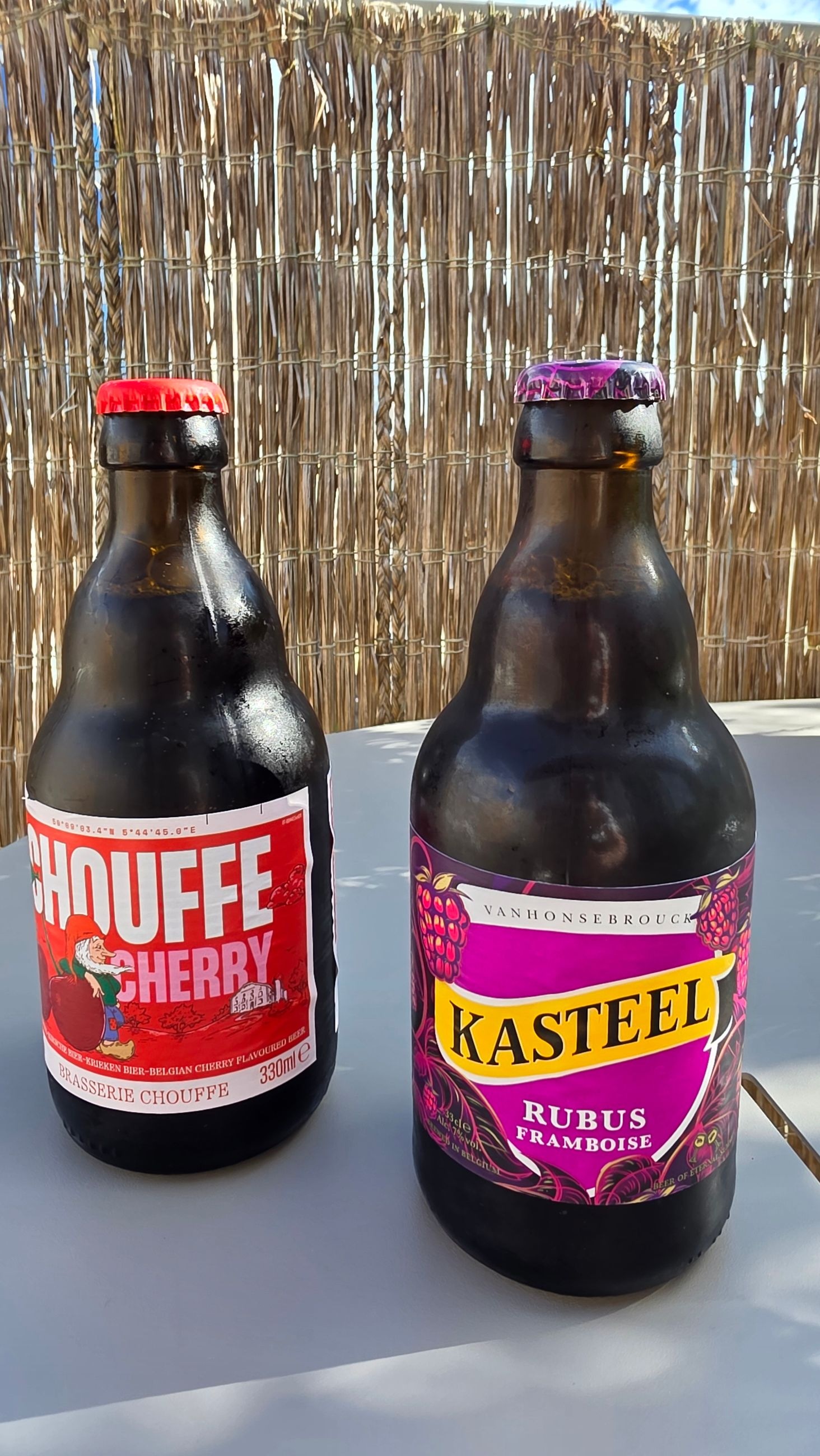 Chouffe Cherry and Kasteel Rubus Framboise, the two Belgian fruit beers I brought home